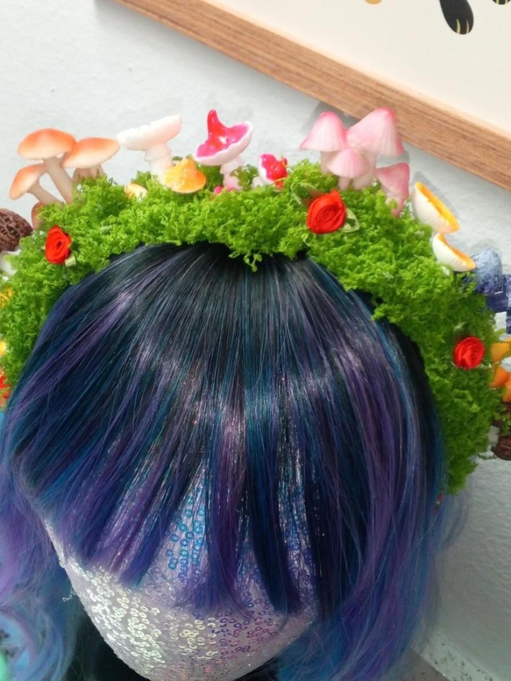 Handmade Moss Mushroom Floral Crown with Red Rose Accents